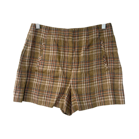 Veronica Beard 4 Jazmin Plaid 100% Linen Shorts Preppy High Rise Brown Tan - Picture 2 of 8